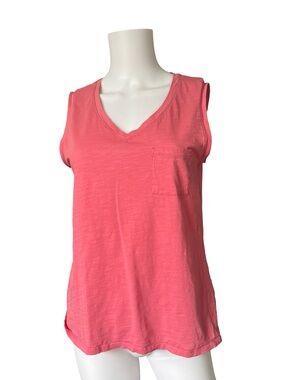 Garnet Hill Pink Organic Cotton Tank Top Short Sleeve V Neck Womens Size Small